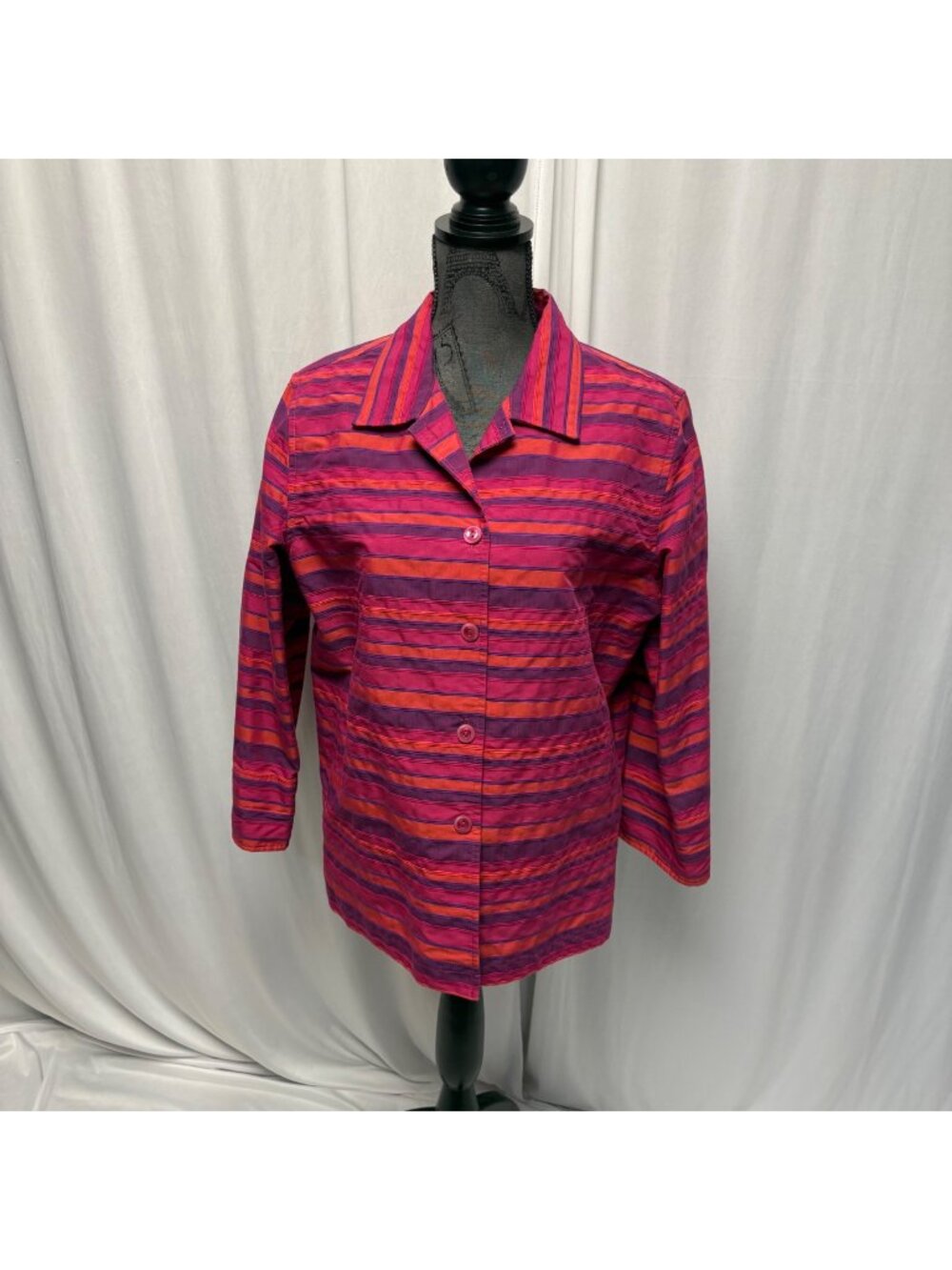 c.l.o.t.h.e.s. Button-Up Jacket Womens Sz Large Pink Purple Striped Long Sleeve